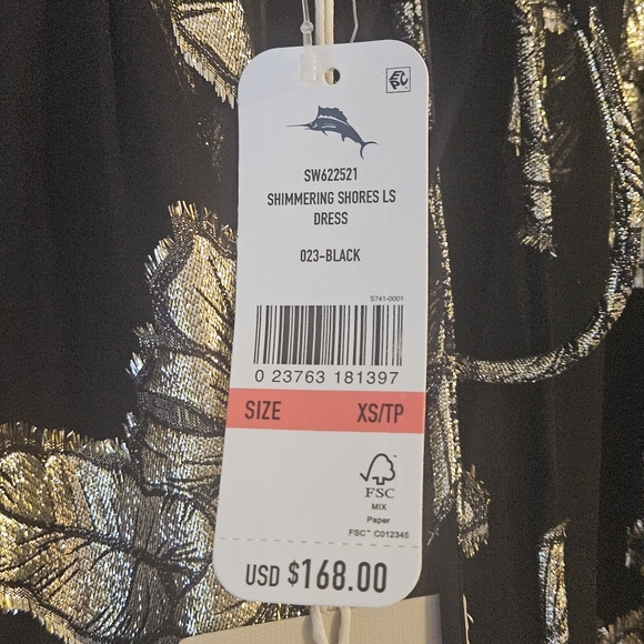 Tommy Bahama Shimmering Shores Longs Sleeve Tiered Dress: Black & Gold Metallic - Picture 10 of 14